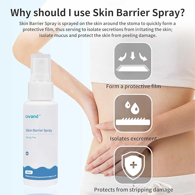 60ml Ostomy Skin Barrier Spray, No-Alcohol No-Sting Ostomy Care Skin Barrier Spray Colostomy Supplies Accessories