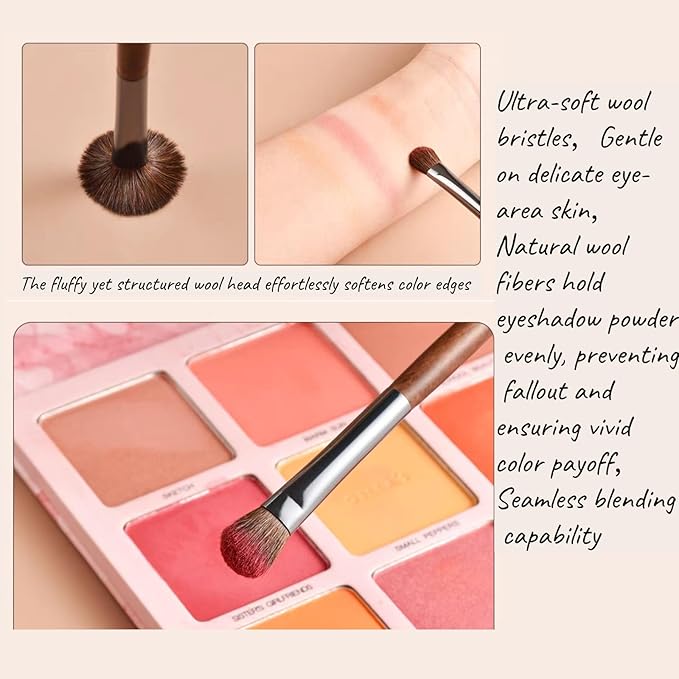 Eyeshadow Makeup Brushes Set with Case 6 PCS Soft Synthetic Hairs Eye Makeup Brushes for Blending Eyebrow Eyeliner Eyeshadow （Wood）