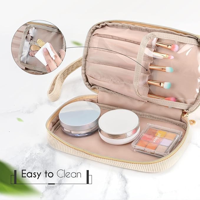 Makeup Bag for Girls Gift, Personalized Christmas Gifts Initial Women Makeup Bag for Travel, Double Layer Cosmetic Bag with Brush Organizer Preppy Make up Bag for Teen Girl Trendy - U