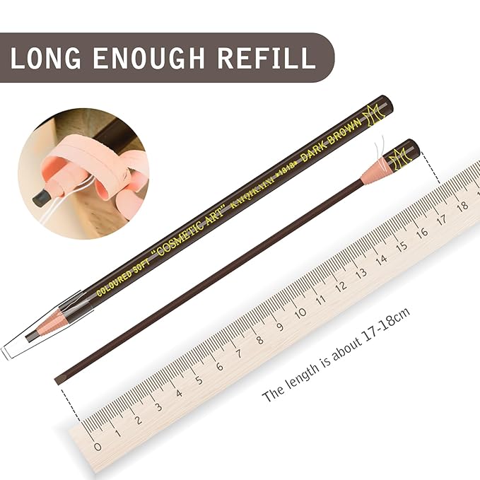 KAIQIKAIXI 6Pcs Dark Brown Waterproof Eyebrow Pencils Makeup Set For Marking, Filling And Outlining, Tattoo Makeup And Microblading Supplies Kit-Hard Refills Are Easy To Color (Dark Brown)