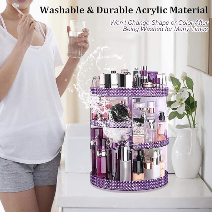Awenia Makeup Organizer 360-Degree Rotating, Adjustable Makeup Storage, 7 Layers Large Capacity Cosmetic Storage Unit, Fits Different Types of Cosmetics and Accessories, Plus Size(Purple)
