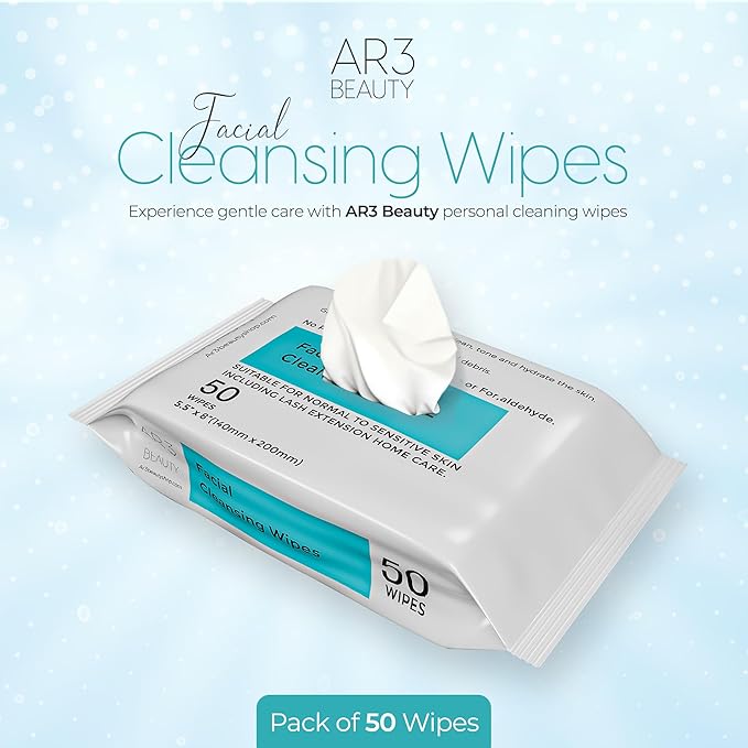 Ar3 Beauty Facial Cleansing Wipes. 2Pk. Pack of 50 each. (Facial Cleansing Wipes for Women | Gentle Makeup Remover.