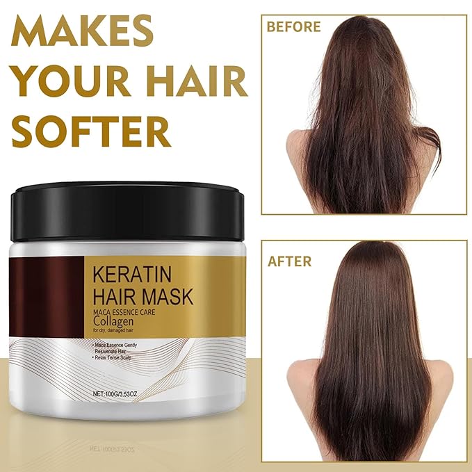 Mijaution Collagen Hair Mask for Damaged Hair - Deep Repair Conditioning Argan Oil Treatment for Curly or Straight Thin Fine Hair 100ml