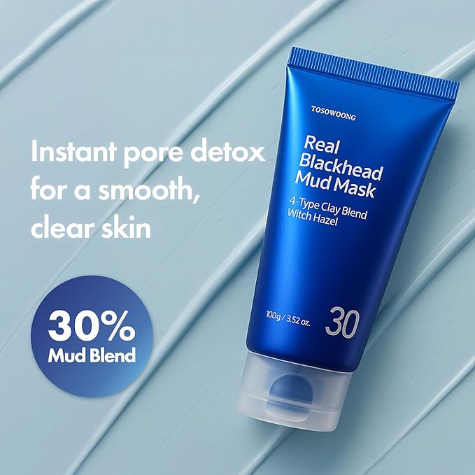 TOSOWOONG Real Blackhead Mud Mask, Facial & Nose Pore-Purifying Clay - Korean Mud Mask, Blackhead Remover for Face, Pore Tightening, Deep Pore Cleaner, Skin Cooling & Oil Control, 100 g / 3.52 oz.