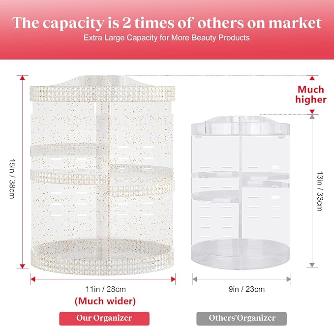 Awenia Makeup Organizer 360-Degree Rotating, Adjustable Makeup Storage, 7 Layers Large Capacity Cosmetic Storage Unit, Fits Different Types of Cosmetics and Accessories, Plus Size(Glitter)