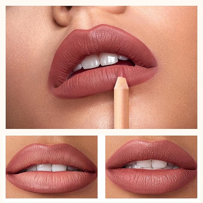 Erinde Nude Matte Lip Liner Set, 12 Colors Lipliner Pencil Pack with Sharpener for Define & Sculpt Lip, Long-Lasting Waterproof Non-Smudge Brown Mauve Nude Peach Plum Lipliner Delineador De Labios