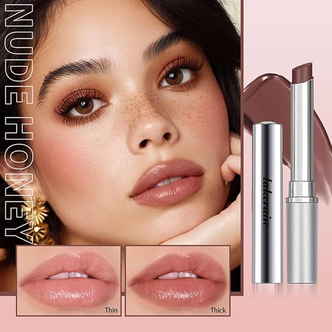 2PCS Honey Lipstick Tinted Lip Balm - Sheer Hydrating Lipstick for All Skin Tones - Moisturizing Lip Color, Nourishing Lip Balm with a Hint of Natural Black Cherry Tint (Black & Nude)