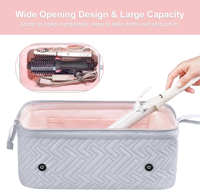 Leudes Hair Tools Travel Bag for Women Heat Resistant Mat for Travel Essentials Hot Tools Straighteners,Flat Irons,Curling Iron,Hot Air Brushes and Hair Dryer Organizer Bags 2 in 1 (Light Grey)