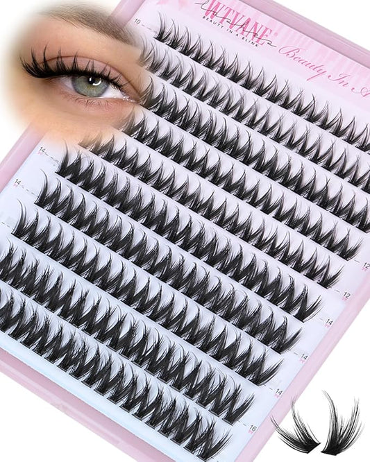 Wtvane Fairy Lash Clusters Wispy Eyelash Clusters Natural 10-16MM Lash Extensions 200Pcs Individual Lashes Clusters CD Curl Cluster Eyelash Extensions with Thin Lash Bnad DIY Manga Look at Home