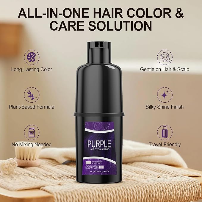 Purple Hair Dye Shampoo - Vibrant Purple Hair ColorShampoo with Herbal Blends for Smooth, Lustrous Hairand Easy Application