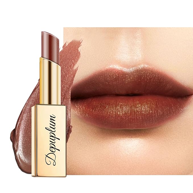 Depuplum Brown Lipstick Moisturizing for Women Shimmer Tinted Lip Balm Hydrating Nourishing Chocolate Lip Gloss Vegan& Cruelty Free Lip Makeup, ZG117 Dark Era