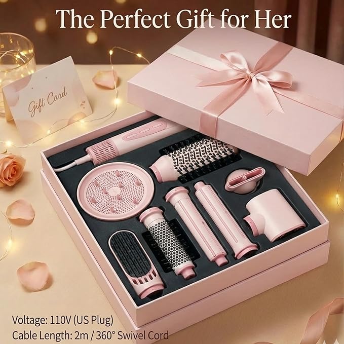 8 in 1 Hot-Air Hair Brushes - Air Wrap Hair Styler & Blow Dryer Brush,Multi Hair Styler for Salon Blowouts, Smooth Curls, Volumizing and Straightening,Gifts for Women，No Heat Damage for All Hair Types