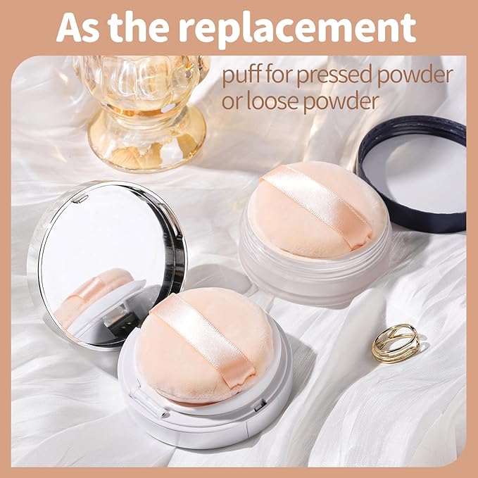 Teenitor 3Pcs Powder Puff 2.36 Inch, Soft Powder Puffs for Face Powder, Small Makeup Puff for Loose Pressed and Setting Powder with 3 Cases, Nude