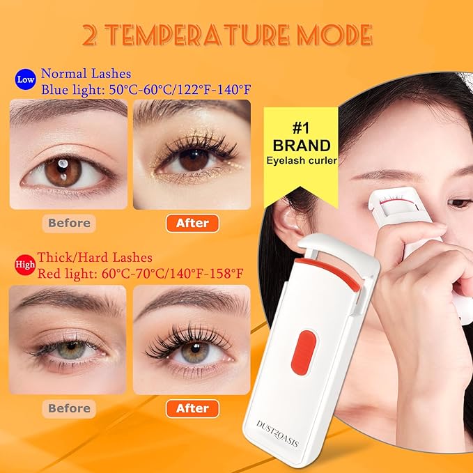 Heated Eyelash Curler - Heated Lash Curler - 24H Long Lasting Electric Eyelash Curler Wide Open Dual-Arc Design - Type-C Rechargeable Mini Lash Curler Natural Curve for Women - Ivory White