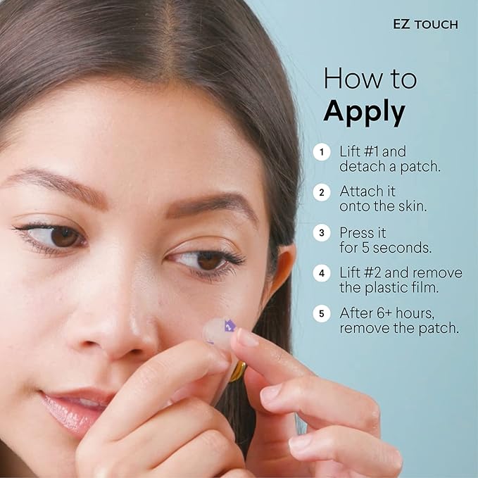 EZ Touch Touch-free Hydrocolloid Acne Pimple Patch (60 count, 12mm, Invisible) | Ultra-thin & Vaterproof | Patented Korean Slim Cover