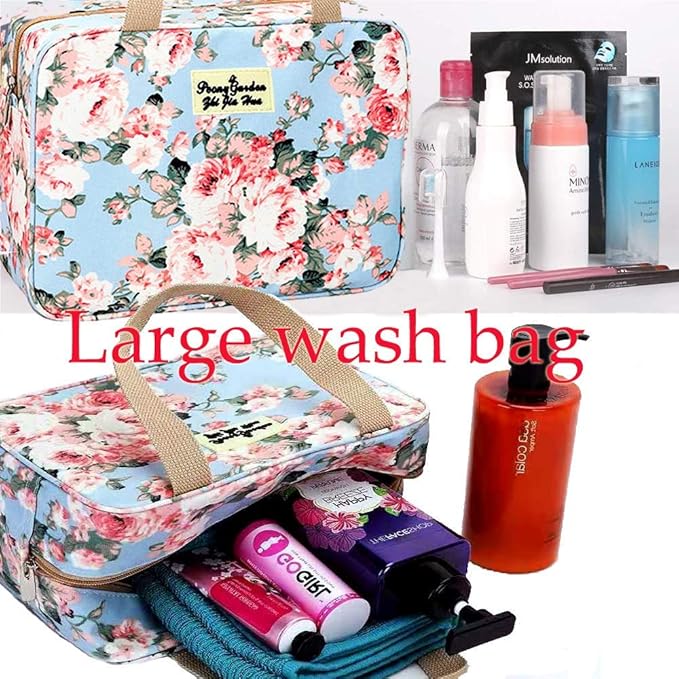 Hjkiopc Large Makeup Bag Toiletry Bag for Women Make Up Bag Cosmetic Bag Toiletries Bag Brush Bags for Traveling (Peony Flower)