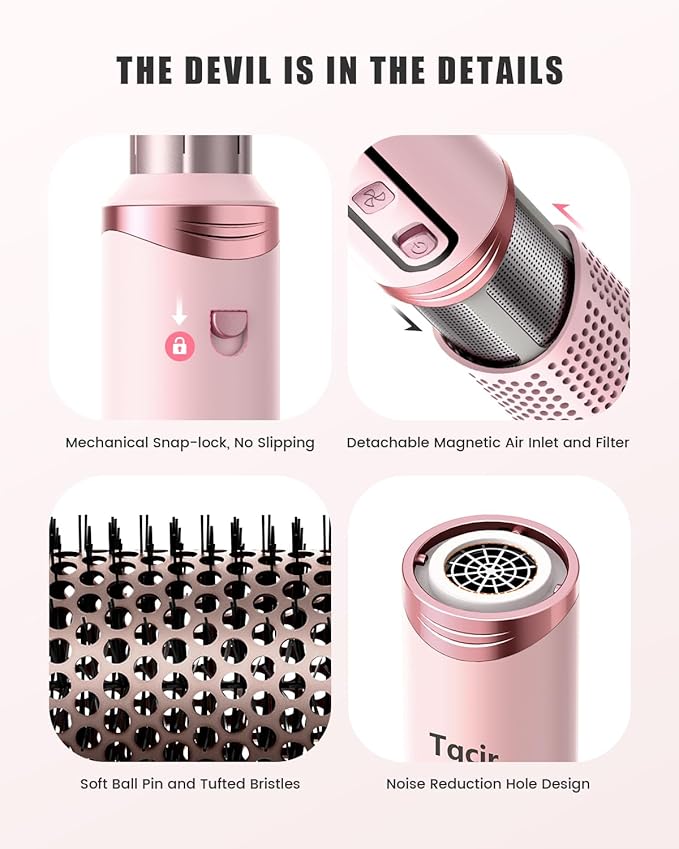 Tqcir 8-in-1 Professional Hot Air Styler&Hair Dryer Brush, Powerful Multi-Styler with Auto-Wrap Curler with Storage Case, Fast Drying Curling Straightening Volumizing Without Heat Damage(Pink)