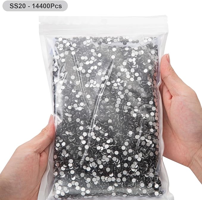 MEIBITE Flatback Rhinestones Bulk, 14400PCS Black Rhinestones for Clothes DIY Decoration Crafts, Black, SS20, 4.6-4.8mm