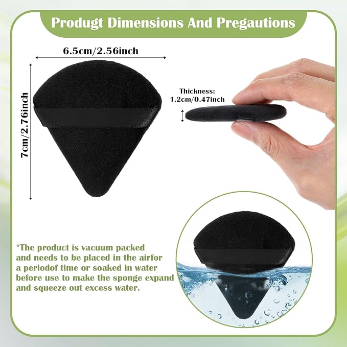 Oqqlin 150 Pcs Triangle Powder Puff Bulk, Black Soft Makeup Puff 2.76 x 2.56 Inch Face Setting Powder Puffs for Loose, Velvet Cosmetic Foundation, Wet and Dry Makeup Tools