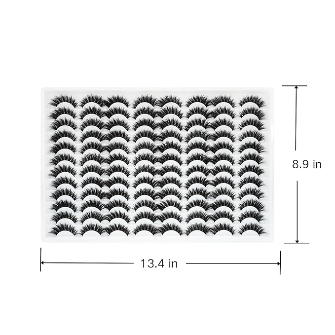 False Eyelashes 48 Pairs Faux Mink Lashes 14mm Wispy Lashes 3D Fluffy Cat Eye Lashes Pack Bulk Wholesale Strip Lashes(style 48-036)