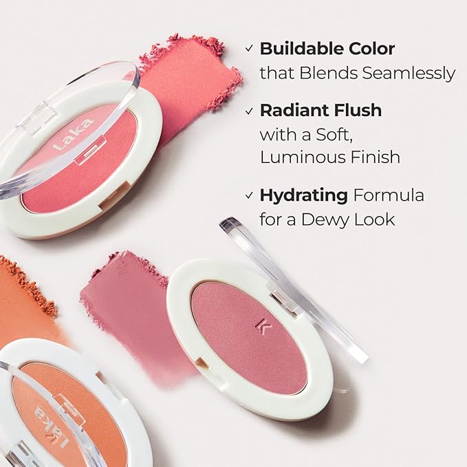 Laka Love Silk Blush, Radiant Powder Blush, Silky, Buildable Color with a Natural Glow, Long Lasting, Moisturizing Formula for a Fresh, Flushed Look, K-Beauty (#709 Dolce)