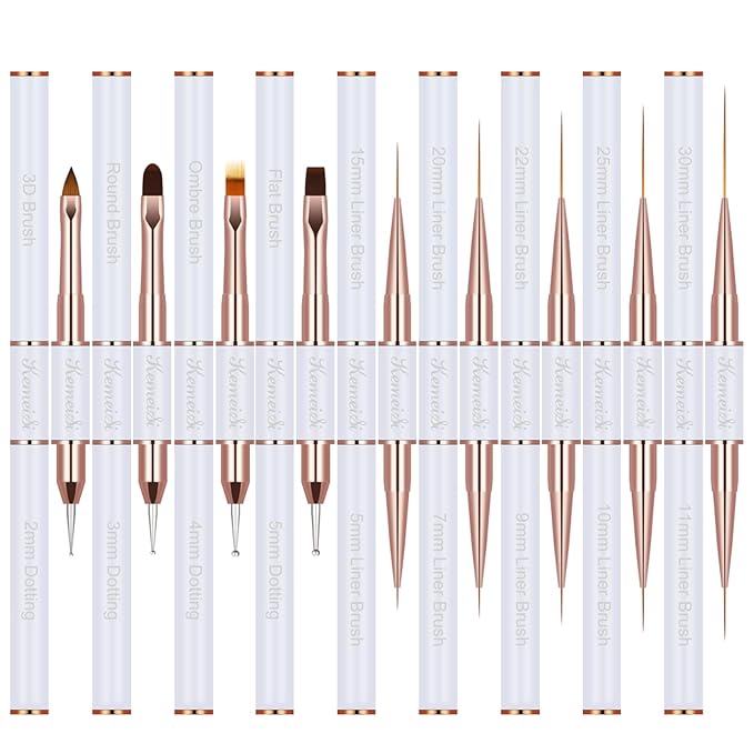 KEMEISI Nail Art Brush Set, 9PCS Double-Ended Acrylic Liner Brush Dotting Pen for Gel Polish, Nail Design Tools for Professional Manicure DIY Home Salon