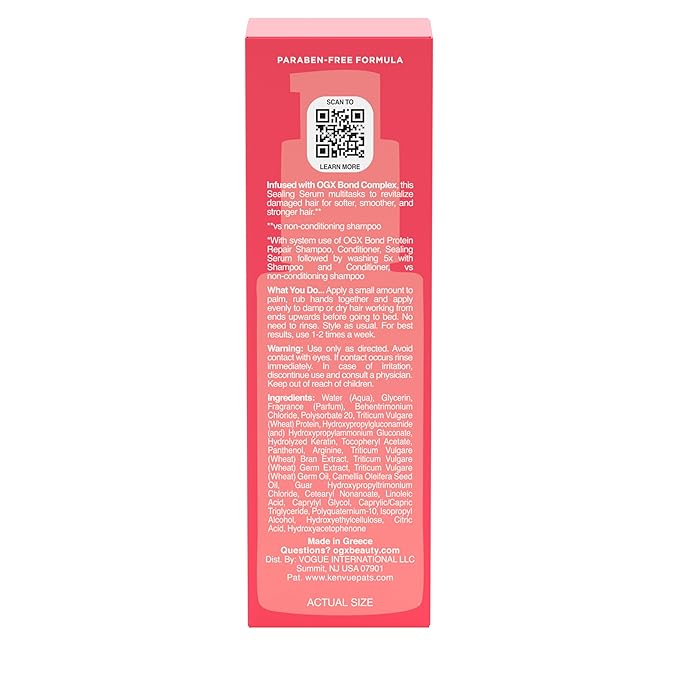 OGX Repair & Protect Bond Protein Repair Sealing Hair Serum, Formulated without Parabens, Frizz Treatment, 1.7 fl. oz