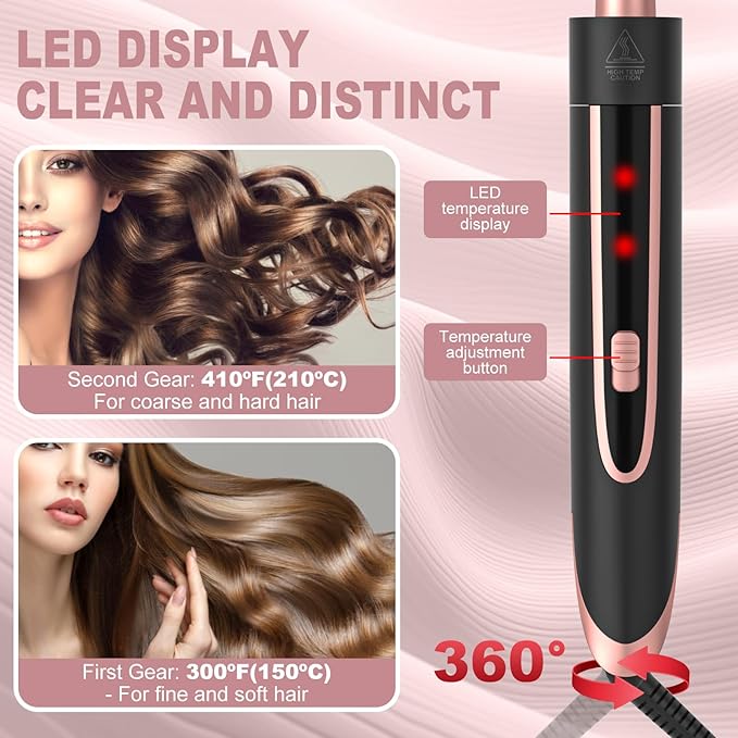 5 in 1 Curling Wand Set, Curling Iron with Curling Brush,Hair Straightener & 3 Interchangeable Ceramic Curling Wand(0.35"-1"), Fast Heat Hair Wand Curler, Include Glove & 2 Clips for Women Girls Gift