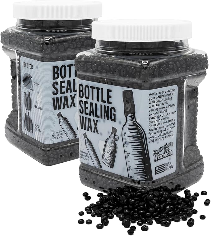 Blended Waxes, Inc. Bottle Sealing Wax Beads, Premium Pastille Wax Seal Beads For Wine, Beer, and Liquor Bottle Closure, Seals Between 25-30 Bottles, 1 lb, Gloss Black