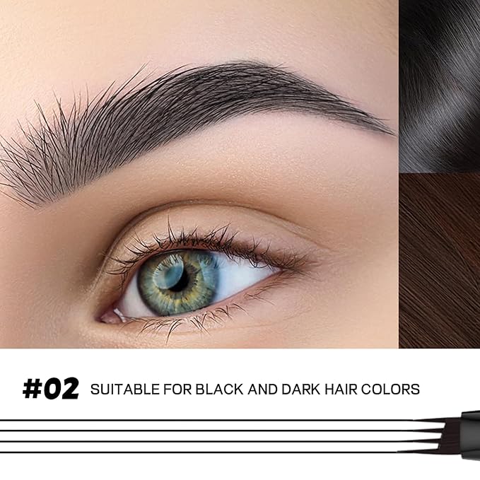 2 Pack 4-Tip Microblading Eyebrow Pen with 2 Brow Brushes, Waterproof Vegan Formula Eyebrow Pencils for Women to Effortlessly Create Natural Hair-Like Strokes, All-Day Wear (Black)