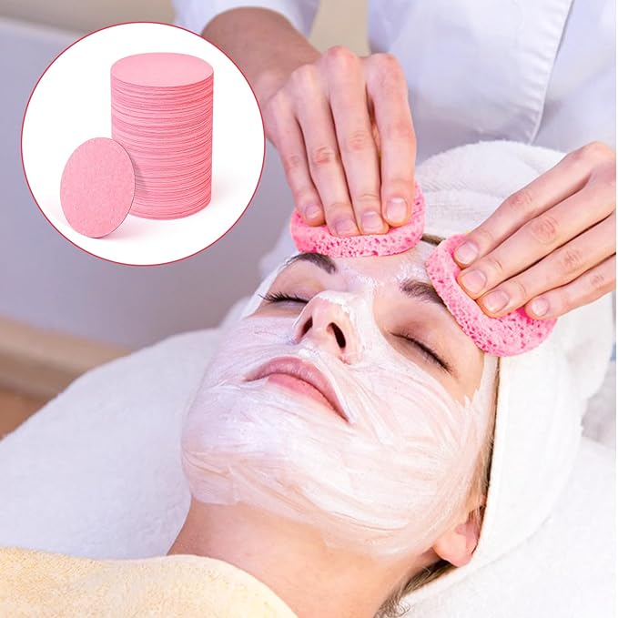 300 Count Compressed Facial Sponges Disposable Face Sponge Travel Facial Sponges for Estheticians, Cosmetic Sponge Face Exfoliating Pads Pink for SPA Cleansing Exfoliating Makeup Removal
