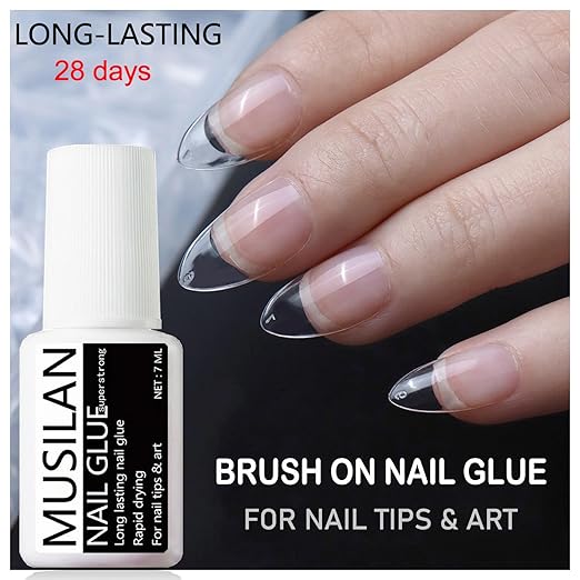 MUSILAN Nail Glue,Nail Glue for Press On Nails,Brush on Nail Glue Professional Nail Tip Glue,Super Strong Nail Gel Glue for Acrylic Nails False Nails Tips Adhesive with Glue Brush Press On Nail Tip