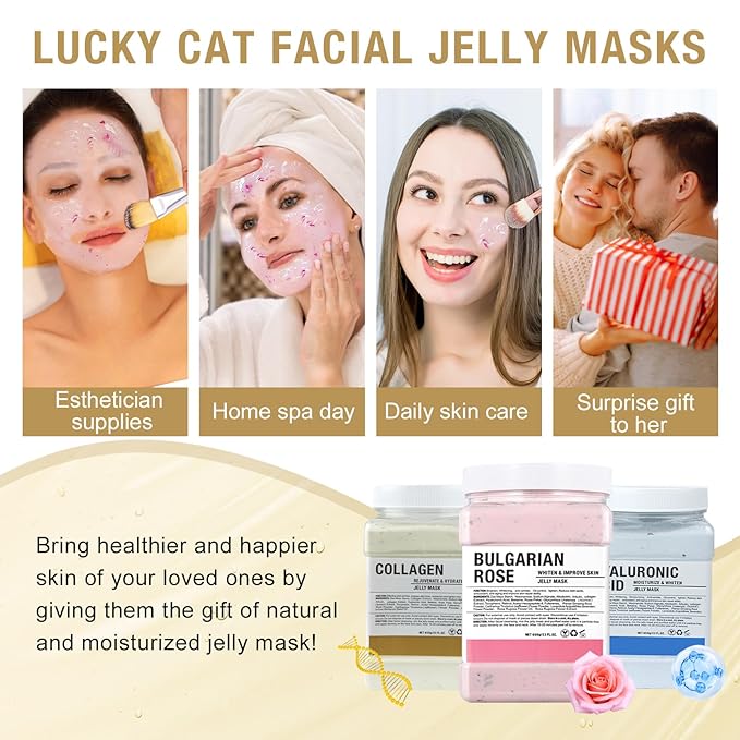 LUCKY CAT Jelly Mask for Facials Professional, Hydrating & Moisturizing Peel-Off Gel Jelly Face Mask Skin Care for Deep Hydration & Glow, Professional Spa Use for All Skin Types 23 Fl Oz (Collagen)