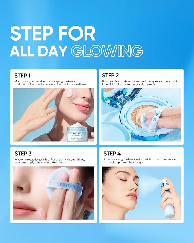 Velvet Matte Cushion Foundation Blue #01 Vanilla| Full Coverage,12H Oil Control,Ideal for Oily & Combination Skin,Waterproof,Long-Lasting, Lightweight, Hydrating,Transfer-Proof