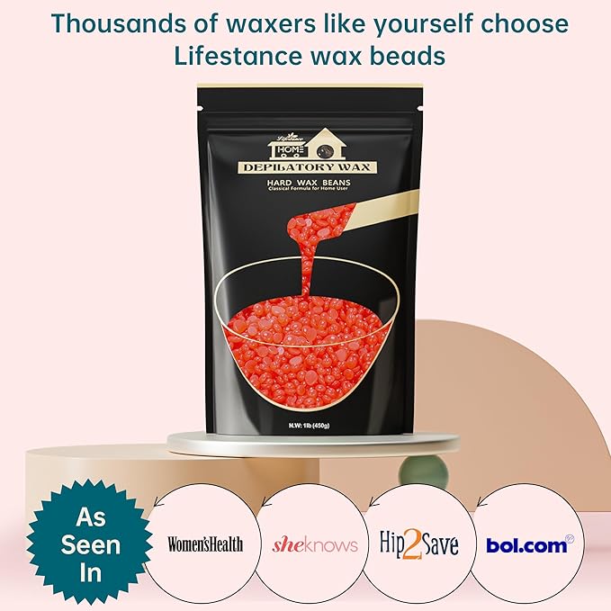 Lifestance Hard Wax Beads, 1lb Strawberry Red for Coarse Hair Removal, Painless Bikini and Body Waxing for Fine Hair - Wax Warmers at Home for Women and Men