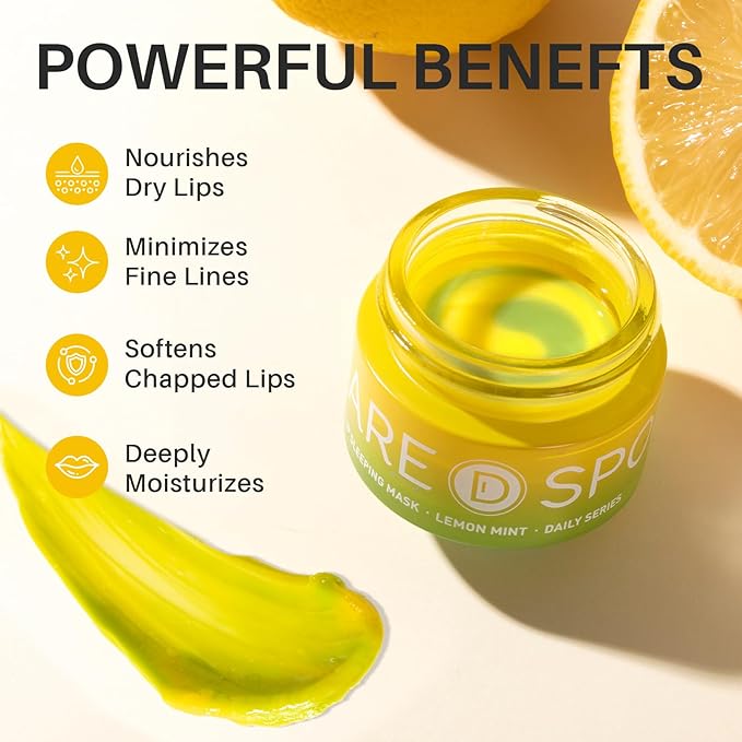 Lip Mask, Hydrating Overnight Lip Sleeping Mask, Lip Moisturizer for Dry Cracked Lips Care, Dual-Color Lips Balm for Nourishing and Softening Lips, Minimizes Fine Lines - Lemon Mint
