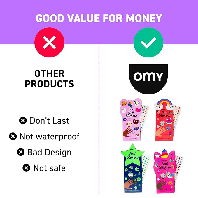 Omy Friends & Animals Nail Stickers for Kids - 200 Stickers, Waterproof, Durable, Fun, Creative Designs | Strong Enough to Last Through Hand Washing - Easy to Apply, Safe, Non-Toxic | Age 3 and Up