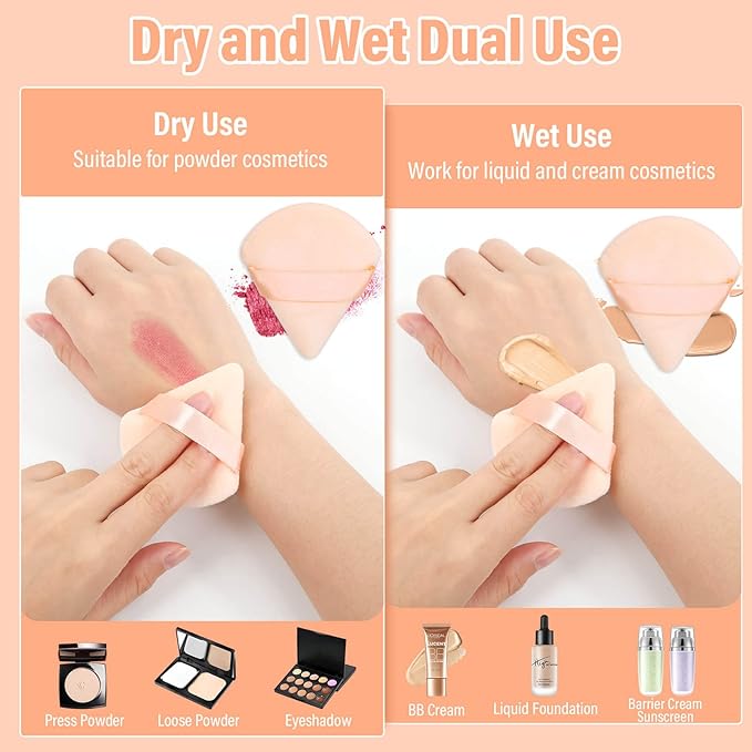 Thrilez 20pcs Triangle Powder Puff, Loose Powder Puffs Makeup Puff for Face Powder, Setting Powder Puff for Make Up, Face Puff Pads for Press Powder, Sponge Powder Applicator for Face and Eye (Beige)