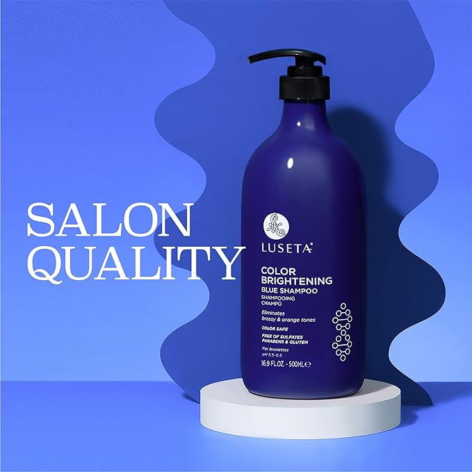 Luseta Color Brightening Blue Shampoo for Brunettes and Brassy Orange Tones, Hair Care Routine Shmapoo for Color Treated Hair, Sulfate Phosphate & Paraben Free 16.9oz