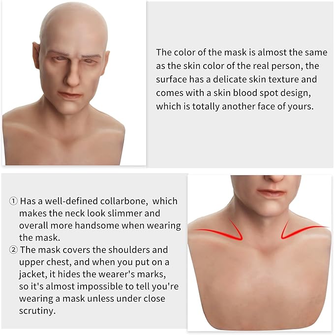 Bell Handmade Silicone Realistic Mask Handsome and Lifelike Face for Crossdressers Cosplay and Transgender