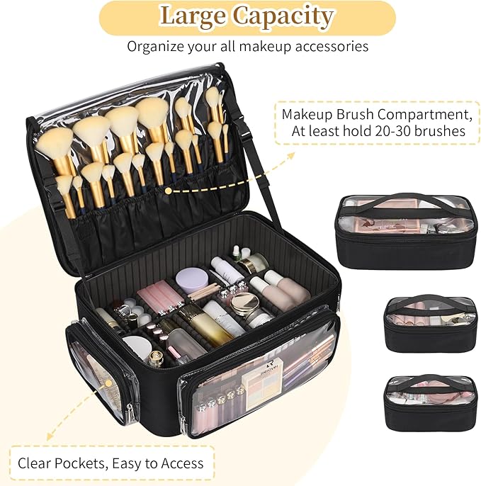 OCHEAL Rolling Makeup Train Case,with 7 Pcs Clear Makeup Bags, 18" Carry On Travel Cosmetic Organizer Suitcase,Extra Large Storage Trolley Makeup Case On Wheels for Hairstylist Cosmetology Artist