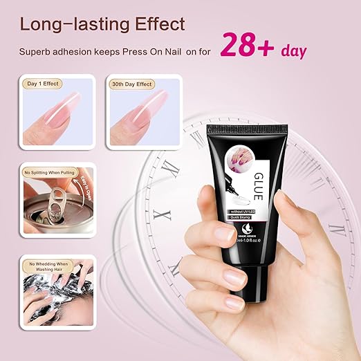 MAGIC ARMOR 30g Semi Solid Nail Glue for Press On Nail, No UV Lamp Need Gel Nail Glue with Cuticle Pusher and Nail File, Quick Drying Gel Long Lasting for Fake Acrylic Nails