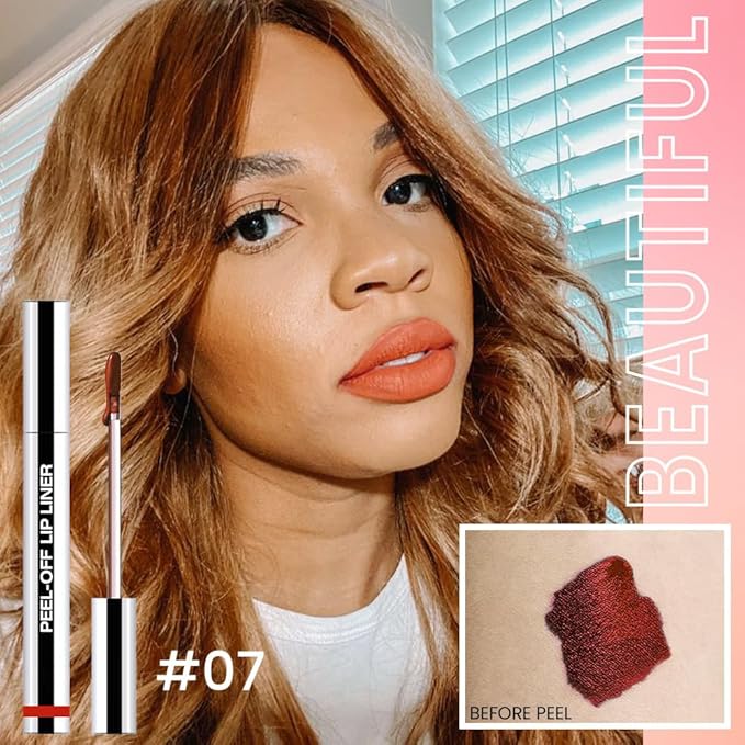 JUAAZIN 2Pcs Matte Liquid Lip Stain Peel Off Lip liner Tattoo, Matte Peel Off Lip Stain, Long Lasting Waterproof Lipstick Lip Gloss Stain, Transfer-proof for All Skin Types (0.24 fl oz-01#+07#)
