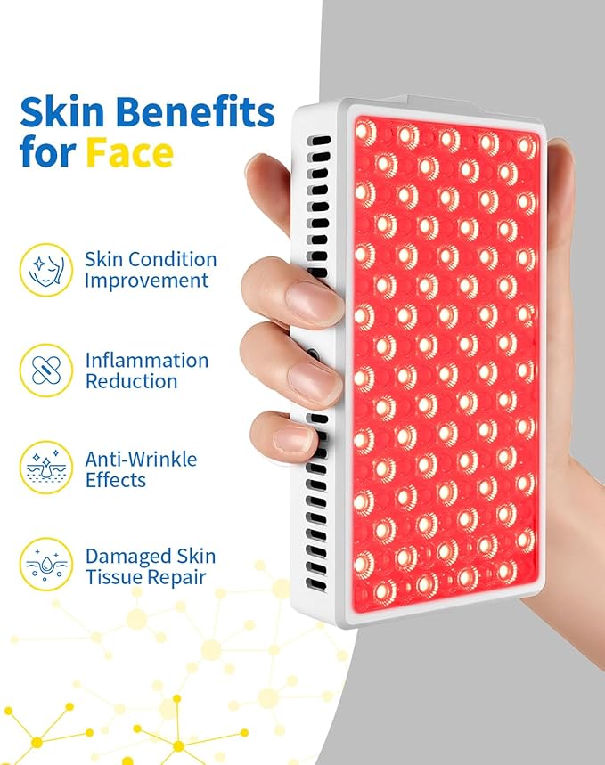 Red Light Therapy for Face and Body, Portable Red Light Therapy Panel, 660nm Red Light and 850nm Infrared Light for Pain Relief, Skin Care, Red Light for Sleep, Rechargeable and Great for Travel