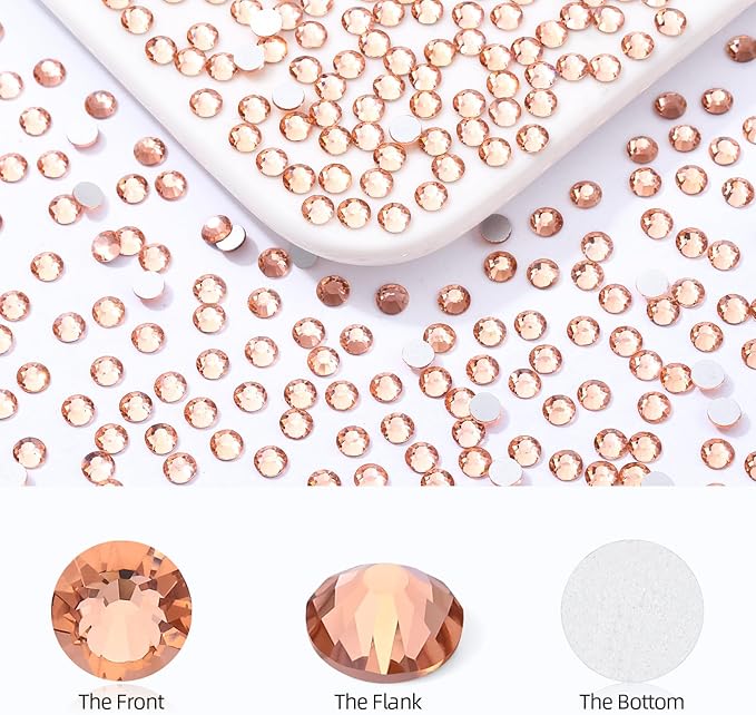 Meibite Champagne Flatback Rhinestones, Glass Rhinestones for Nail Art and Craft, Glue Fix, Loose Crystal Gemstones(Champagne, SS30, 576pcs, 6.4-6.6mm)