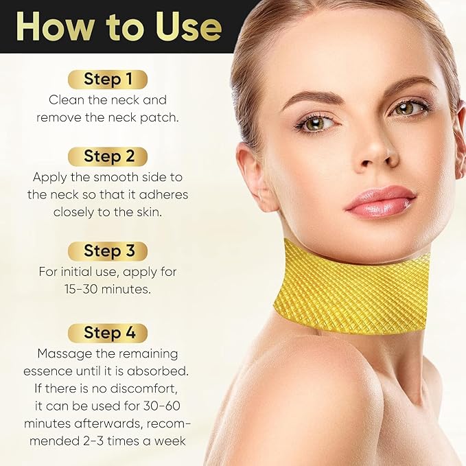 AKQBPN Neck Wrinkle Patches, 24K Gold Collagen Neck Fine Line Pads, Firming Tightening & Moisturizing Mask For Line Romoval