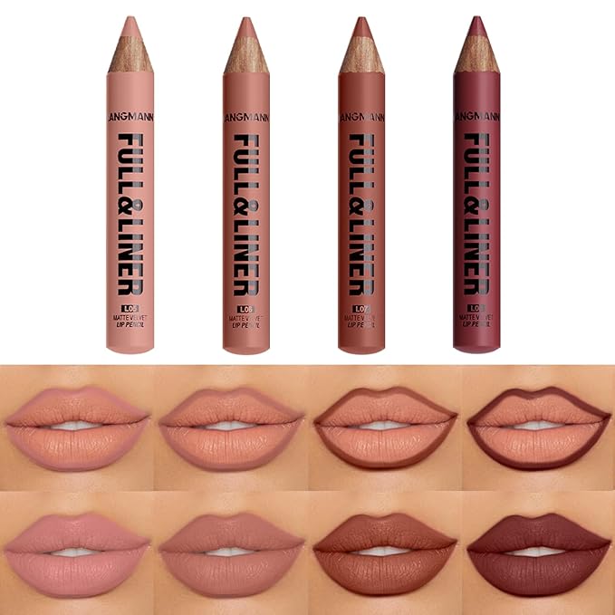 LANGMANNI 4Pcs Matte Velvet Lip Liner Pencil Set - Highly Pigmented,Smudge-Resistant Lip Pencils for Shaping & Contouring,Vegan & Cruelty-Free(#5+6+7+8)