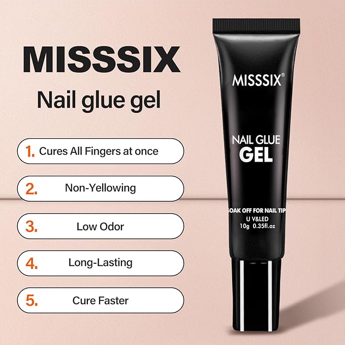Misssix Short Almond Gel x Nail Tips Kit, 504Pcs Pre Etched Clear Fake Nails, Full Cover False Nail 9-in-1 Gel Glue and Portable Mini U V Nail Lamp for Women 12 Sizes