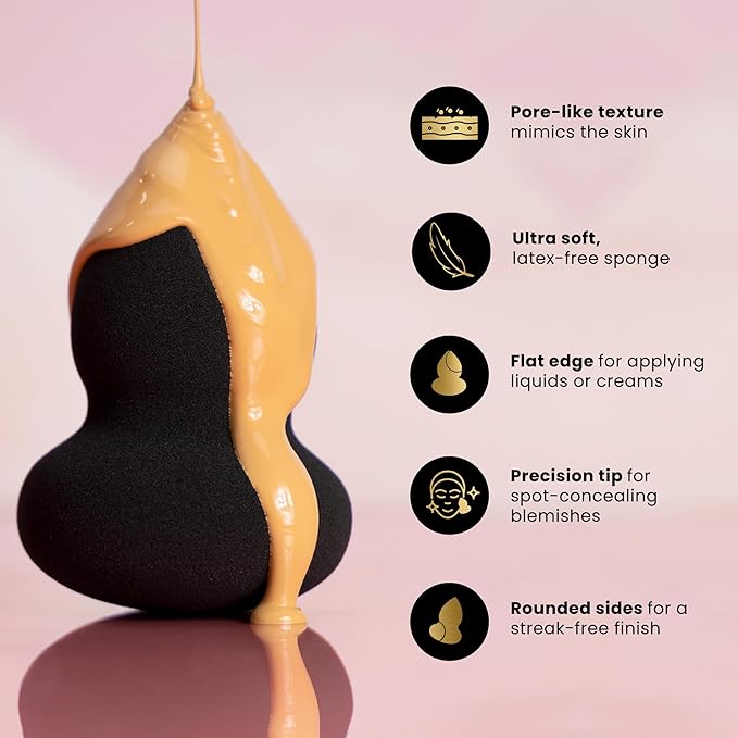 Frankie Rose Cosmetics Complexion Perfection Sponge | Latex-Free Foam & Vegan Makeup Sponge For Foundation, Concealer & Powders | Offers Medium to Full Coverage | Black Makeup Sponge