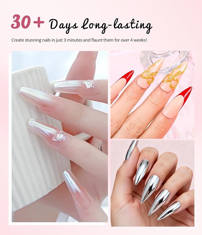 BISHENGYF Gold Chrome Nail Powder - Sparkly Laser Holographic Nail Powder Metallic Mirror Effect Silver Nail Chrome POwder, White Pearl Pigment Holo Iridescent Glitter Dust Kit, Nail Art Decoration